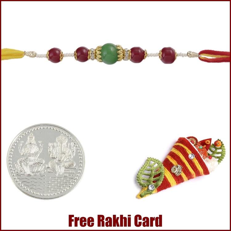 Maroon Beads Rakhi with Free Silver Coin