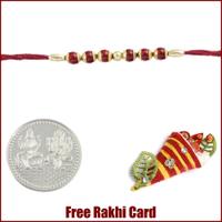 Red Beads Rakhi with Free Silver Coin