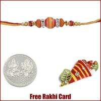 Orange Crystal Rakhi with Free Silver Coin