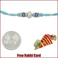 Turquoise Blue Rakhi with Free Silver Coin