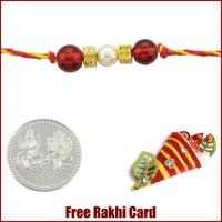Red Crystal Rakhi with Free Silver Coin