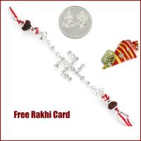 Jewelled Swastik Rakhi with Free Silver Coin