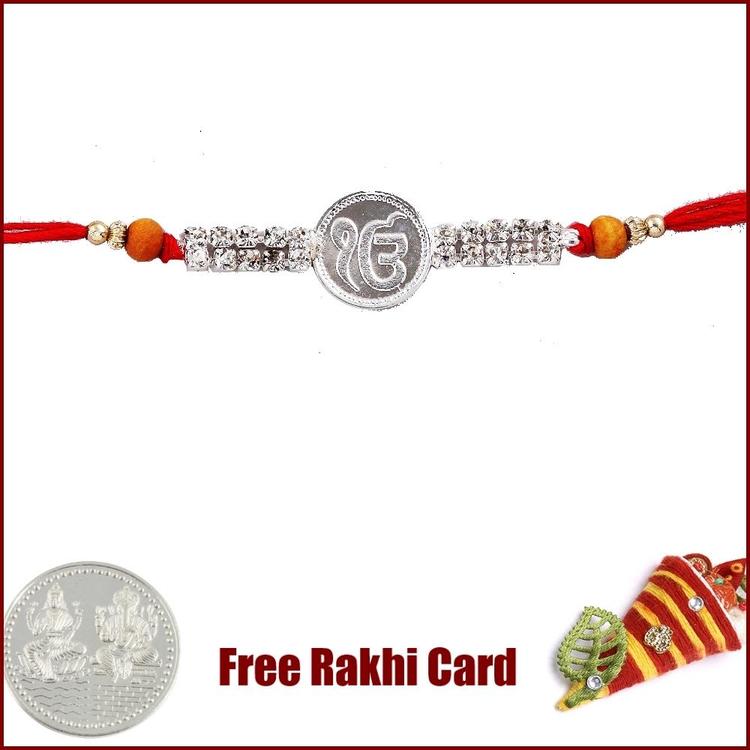 Jewelled Ek Onkar Rakhi with Free Silver Coin