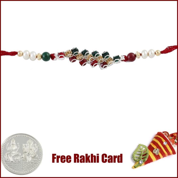 Colorful Stones Rakhi with Free Silver Coin