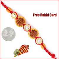 Jewelled Double Rudraksh Rakhi with Free Silver Coin
