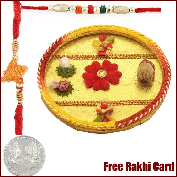 Flower Rakhi Thali with Free Silver Coin