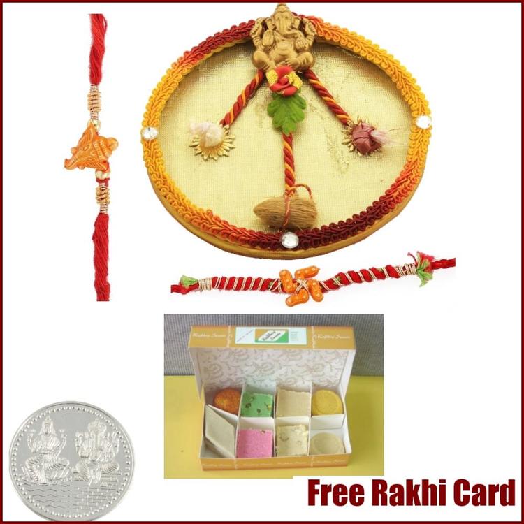 Rakhi Thali with Assorted Sweets and Free Silver Coin