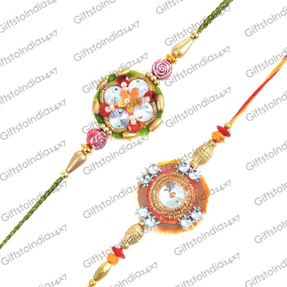 A Set of Beautiful Rakhis with Zari Work Cheap Rakhi