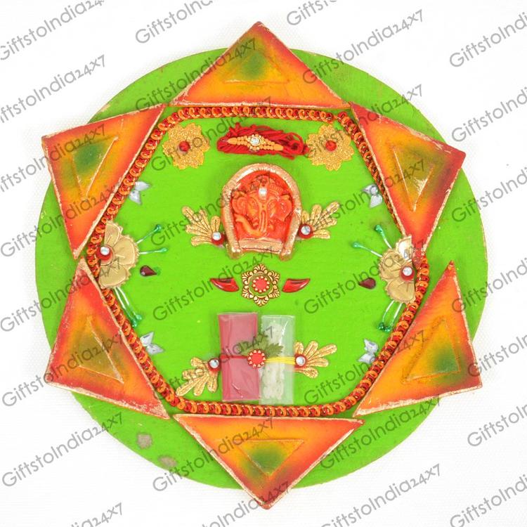 Colourful Green Rakhi Thali