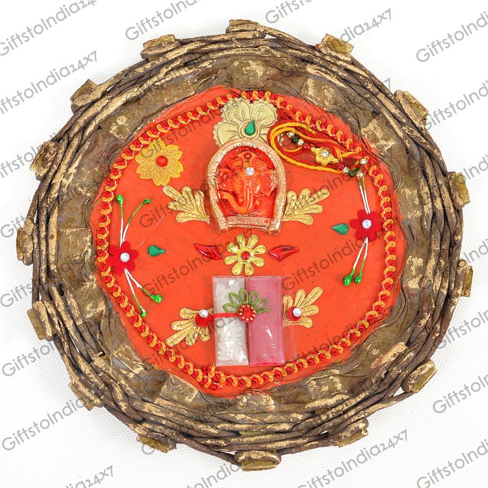 Orange Ganapati Rakhi Thali Rakhi Hampers
