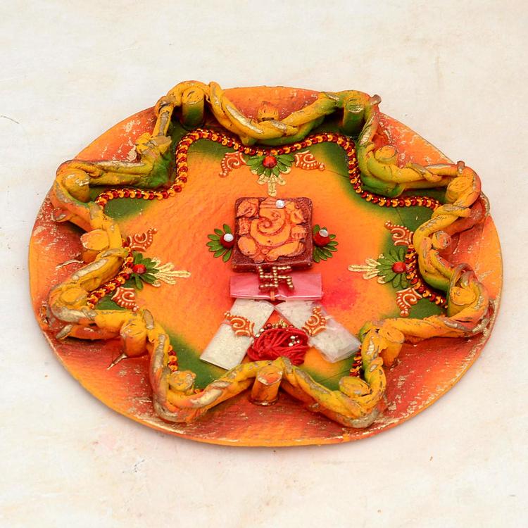 Orange & Green Ganapati Rakhi Thali