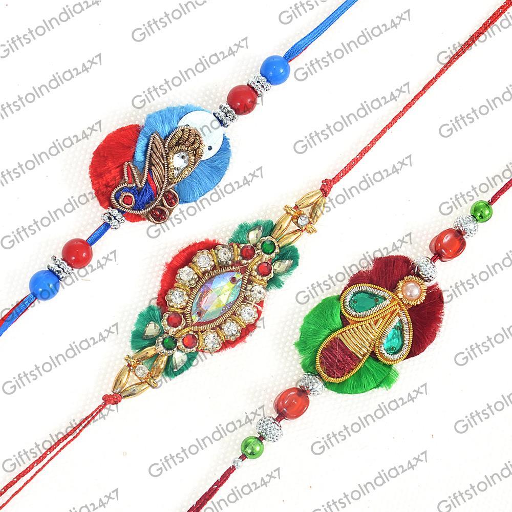 A Set of Three Enthralling Rakhis Cheap Rakhi