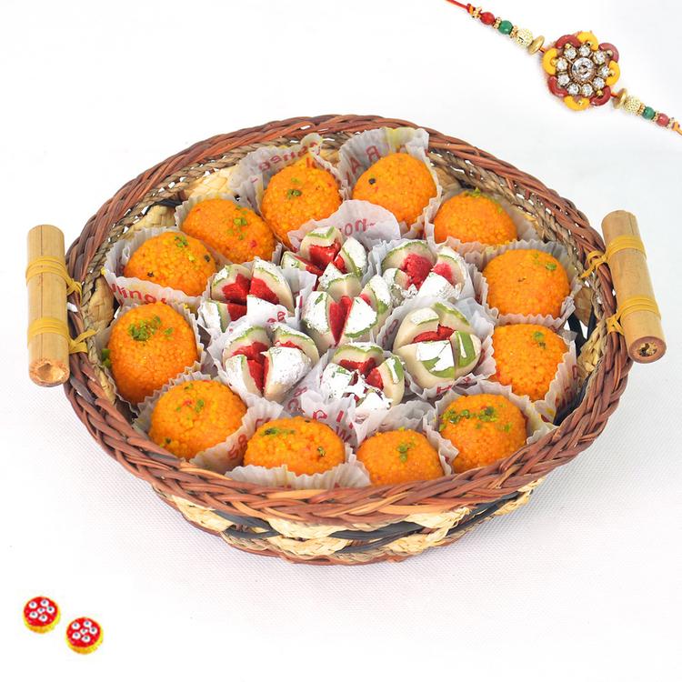 Laddu & Kaju Watermelon Basket with Rakhi