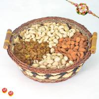 A Basket full of Delectable Dry Fruits with Rakhi