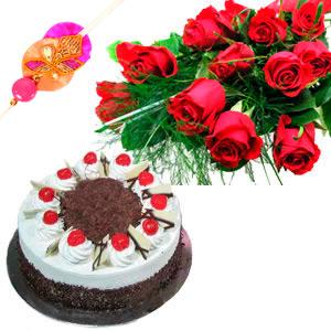 Roses & Black Forest Cake & Rakhi