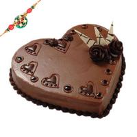 Heart Shaped Chocolate Cake with Rakhi