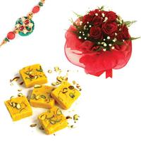 10 Red Roses & Soan Papdi with Rakhi
