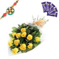 12 Yellow Roses, Chocolates & Rakhi