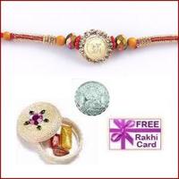 Swastik Jewelled Rakhi with Free Silver Coin