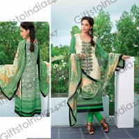 Dazzling Cream & Parrot Green Salwar Kameez