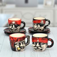 Pirate Cup and Saucer Set of Four