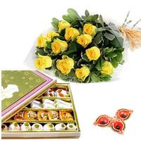 Assorted Sweets and Roses with Diyas