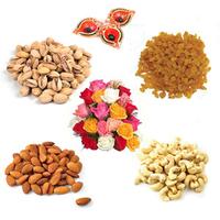 Mixed Dry Fruits & Flower Combo with Diyas