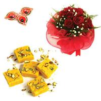 10 Red Roses & Soan Papdi with Diyas