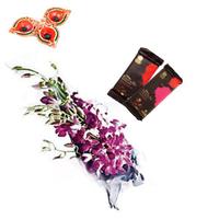 Orchid Bunch & Chocolate Hamper with Diyas