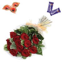 Red Roses and Chocolates Hamper with Diyas