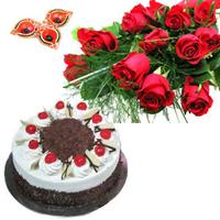 Red Roses and Black Forest Cake with Diyas