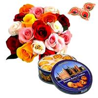 Roses Bunch and Cookies Hamper with Diyas
