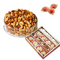 Sweet and Dry Fruits Hamper with Diyas