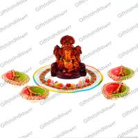 Lord Ganesha Idol with Colourful Diyas