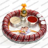 Handmade Decorative Thali With Bal Hanuman Rakhi
