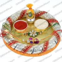 Handmade Round Tray With Satin Rakhis