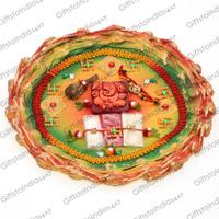 Traditional Handmade Thali With Om Rakhi