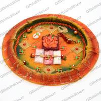 Handmade Thali With Om Rakhi Combo