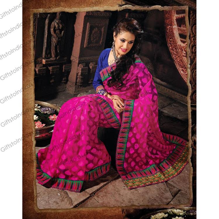 Vivacious Embroidered Pink Saree