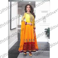 Glamorous Gold Color & Orange Salwar Kameez