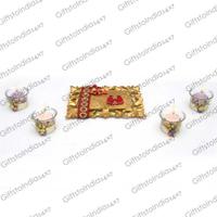 Golden Tray With Laxmi Feet and Candles