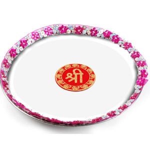 steel designed thali with Lace