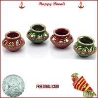 Beautiful Decorative Matki Diyas - Set of 4