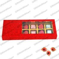 Red Box with Handmade Chocolates and Diyas