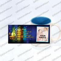 Blue Rimmed White Diwali Mug