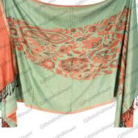 Brown Stole With Green Floral Design