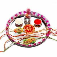 Decorative Steel Thali with 4 Rakhis