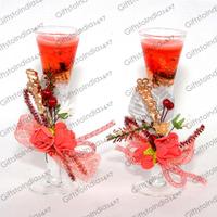 Red Pair of Candle With Silver Leaves
