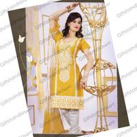 Chic Yellow & Off White Cotton Salwar Kameez
