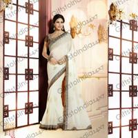 Melodic Ivory Embroidered Georgette Saree